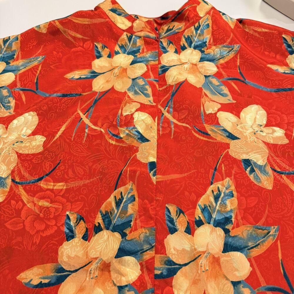 Vintage 1970s Mrs. Roper Red Floral Caftan Muumuu Dress Zip Front Plus Size 1X - Picture 10 of 13